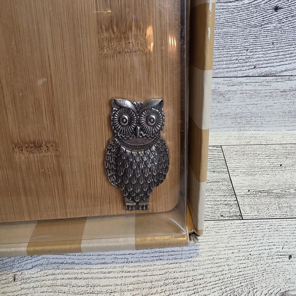 Bombay Bamboo Cheese Board Serving Tray Owl Cheese Knife‎ Gift Set NIB